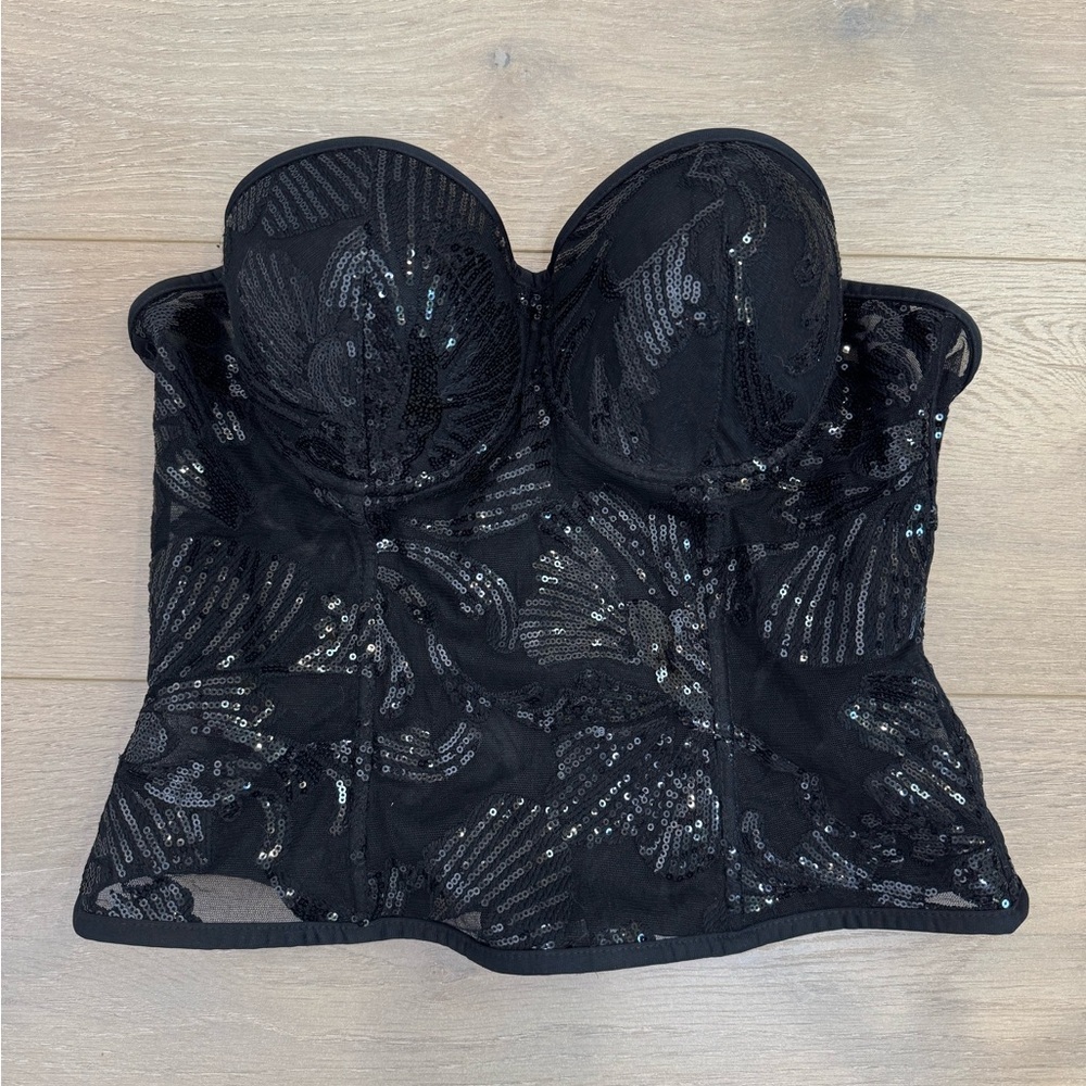 Fun Y2K Black Sequin mesh Bustier